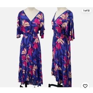 Abel the label Floral V-Neck Maxi Dress - Blue and Pink
